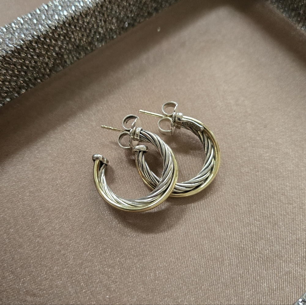 David Yurman Crossover Sterling 18k Gold Hoop Earrings